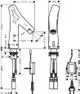 Elektronischer Waschtischmischer von AXOR mit klaren Linien, ausgeführt in Chrom. Darstellung der Maße und Anschlussdetails sind auf dem Bild ersichtlich.